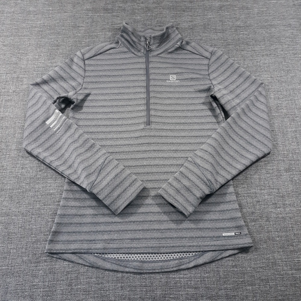 Salomon Outdoor Sweatshirt 1/4 Zip Womens Size Small Gray Striped